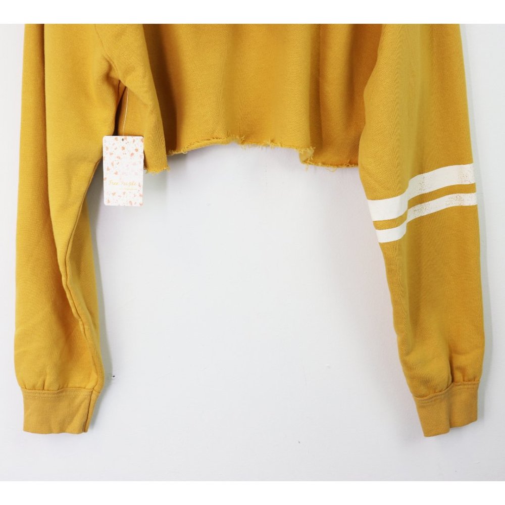 NWT Free People Baldwin Graphic Crop Hood Sweater Hoodie Sky Canary Yellow Large - Picture 10 of 10